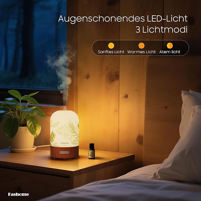 Essential Oil Diffuser Hand Blown Glass, 100ml Small Aromatherapy Diffuser, Auto Shut-Off Function, Ultrasonic Diffusers for Essential Oils, Cool Mist Humidifier with Warm White Lights (Jasmine)