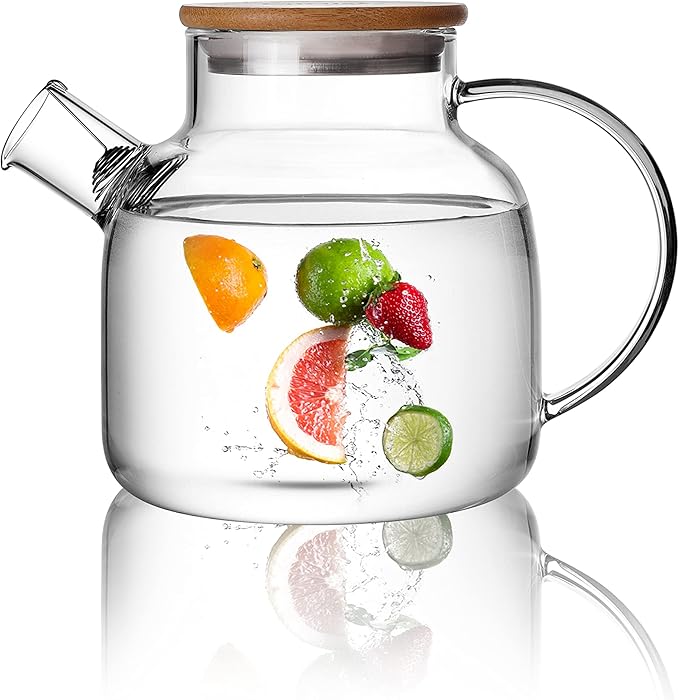 CnGlass Glass Teapot Stovetop Safe,40.6oz Clear Tea pot with Removable Filter Spout,Loose Leaf and Blooming Tea Maker