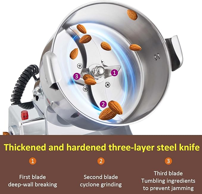 Electric Grain Mill Grinder 3600W Dry Material Grinding Machine 2000g Stainless Steel Pulverizer 36000r/min High-speed Grain Mill 270° swingable Superfine powder for Home and Commercial 2000g