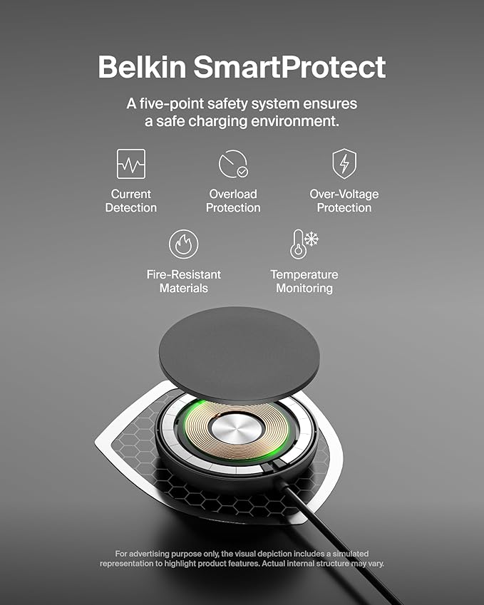 Belkin Magnetic Wireless Charging Pad Qi2 15W w/Kickstand - MagSafe-Compatible Qi2-Certified Wireless Charger for iPhone 17, Samsung Galaxy S25, AirPods, & More w/Power Supply Included - Black