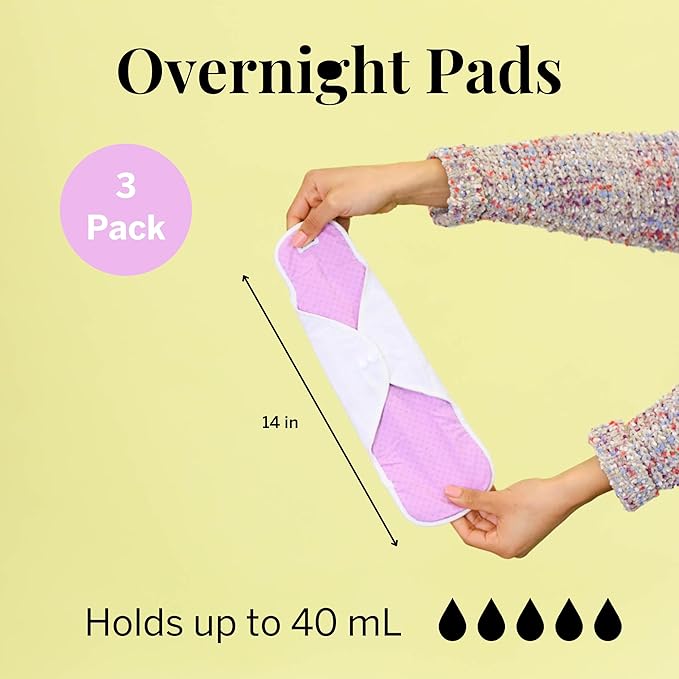 Pixie Cotton Cloth Pads for Feminine Care - 100% Organic Reusable Pads - Ranked 1 for Softest Menstrual Sanitary Napkins - Machine Washable & Includes Free Wet Bag - Menstrual Liner (Overnight)