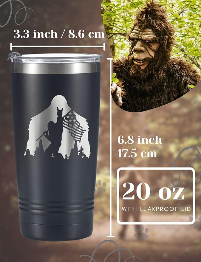 Onebttl Bigfoot Gifts for Men, Sasquatch Gifts, 20 oz Travel Mug Insulated Tumbler - Bigfoot Flag