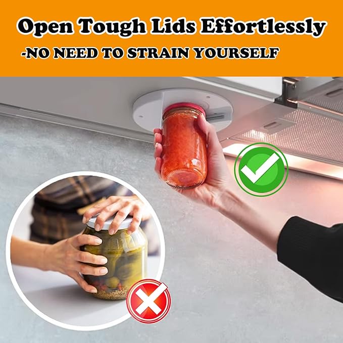Upgraded Jar Opener, One-Handed, Non-Slip, Plastic, White, Under Cabinet Jar Opener Tool, Bottle Opener for Seniors, Arthritis, Carpal Tunnel, Essential Kitchen Gadget