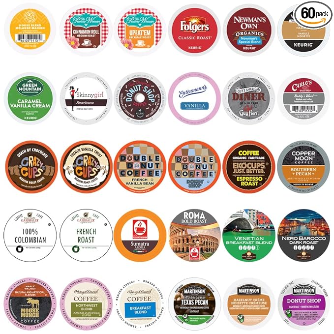 Crazy Cups Sampler, Assorted Single Serve Coffee Pods for Keurig K Cups Coffee Makers, Cups, Variety Pack, 60 Count