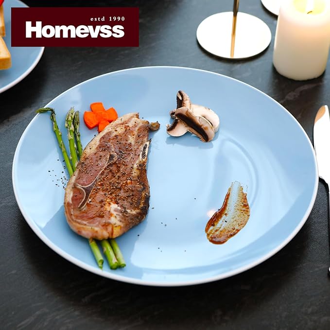 Stoneware Coupe Shape 18pc Dinnerware Set, Outside White + Inside Blue