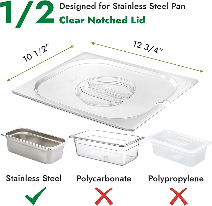 HECMAC 6-Pack 1/2 Size Slotted Hotel Pan Clear Cover, Only for Stainless Steel Food Pan, Polycarbonate