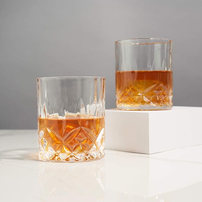 Viski Admiral Crystal Whiskey Tumbler Set, Classic Lowball Cocktail Glasses, Crystal Clear Drinking Glasses for Bourbon, Scotch, Spirits, Neat Pours, Gifts for Men, Home Bar, 10 oz, Set of 4
