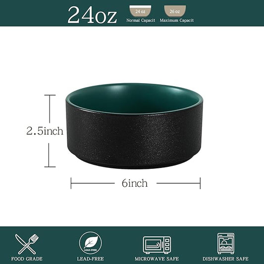 Stoneware Cereal Bowls Set of 4, 6 Inch Deep Bowl for Oatmeal, Soup, Ceramic Bowls Sets, Microwave Safe, Dishwasher Safe, Versatile for All Seasons, Matte Green