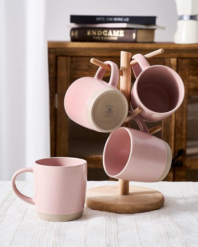 famiware Coffee Mugs Set of 4, Milkyway 13 oz Mug Set, Ceramic Cup Set with Handle for Coffee, Tea, Cocoa, Milk, Light Pink