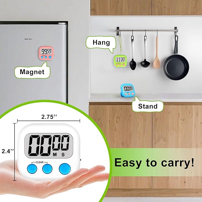 Digital Timer for Kids Teacher Supplies Classroom Timer for Study Learning Management Kitchen Work Exercise-4Pack Pink Blue Green White