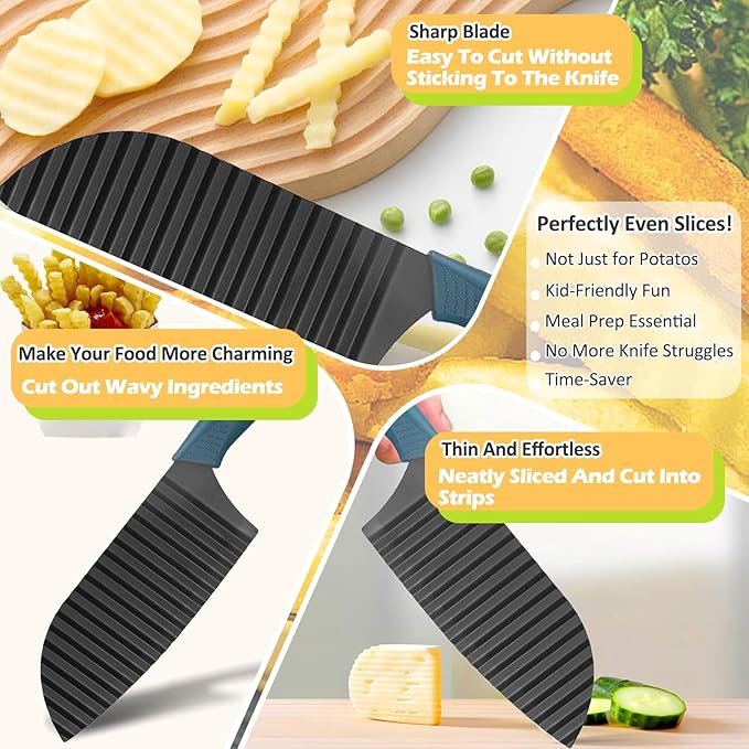 JAYVAR Crinkle Cutter Wavy Slicer for Veggies, French Fry Cutter, Stainless Steel Potato Slicer Wavy Chopper,Vegetable Crinkle Cutting Onion Chopping Tool for Fancy Edges for Cucumber, Kitchen Gadgets