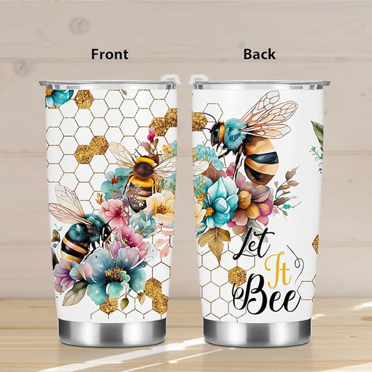 Inspirational Gifts for Women Men Bee Tumbler, Positive Bee Gifts for Coworker Boss Friends Sister Birthday Christmas, Coffee Mug Stainless Steel Vacuum Insulated Double Wall Travel Cup with Lid, 20oz