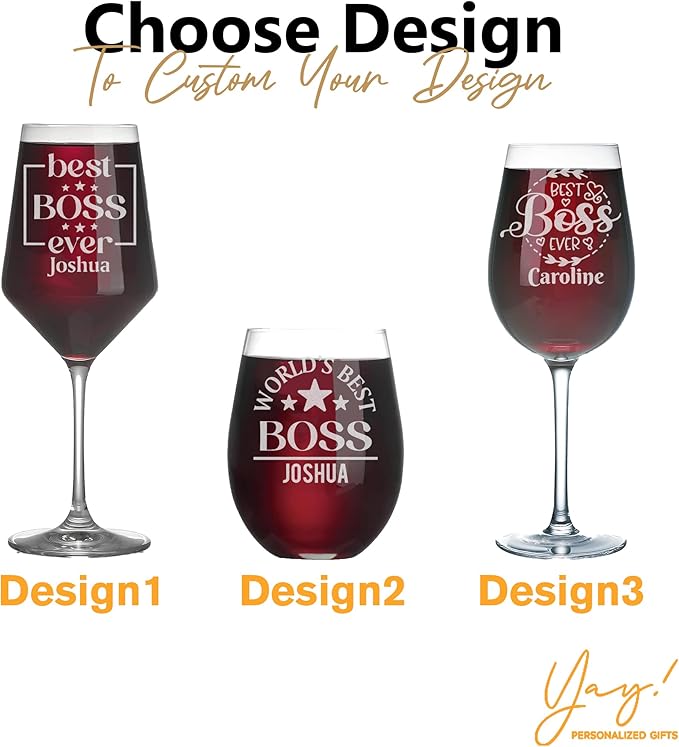 Personalized Boss Gifts for Women, Custom Wine Glass with Engraved Name, Birthday Farewell Retirement Christmas Boss Day Gift for Coworkers Staff Leader Office Decor
