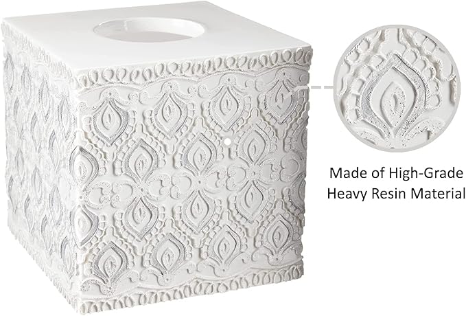 Zahari Home 2pc Monaco Modern Bath Accessories Set Waste Basket & Tissue Box Cover Modern Classic Contemporary Decorative Beautiful Designs Bathroom Decor Set for Home Luxury Bath Set