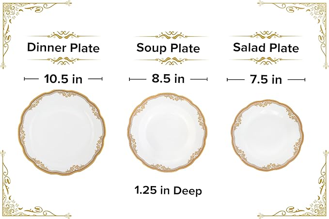 Luxurious Dinnerware Set 12 Piece - Vintage Gold Floral Dish Set - Service for 4 - Gorgeous Kitchen Plates Dishes - Dining Set for Everyday or Formal Occasions (Floral Gold)