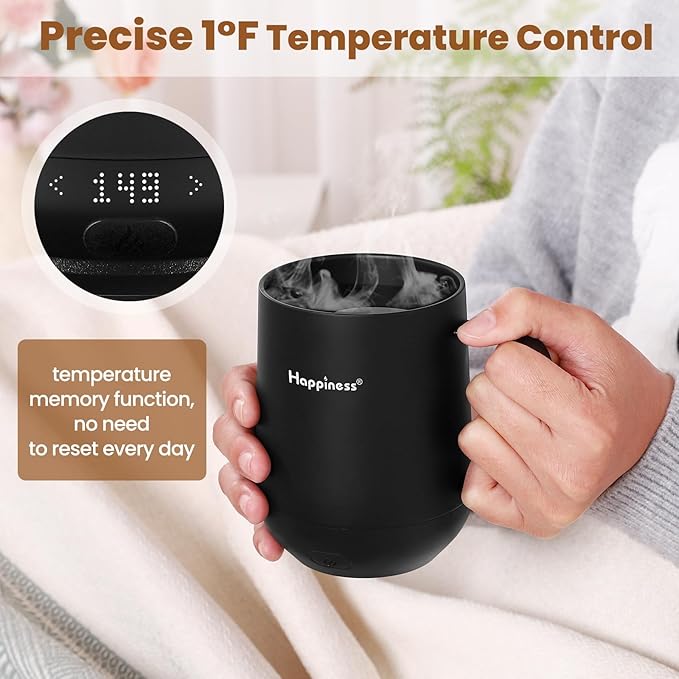 Happiness Smart Heated Coffee Mug,12oz Rechargeable Electric Self Heating Temperature Control Coffee Cup