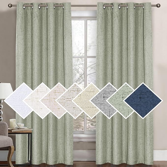 H.VERSAILTEX 100% Blackout Curtain for Bedroom 108 Inches Long Grommet Linen Face Full Light Blocking Curtain Drape for Living Room Thermal Insulated Linen Look Curtain 1 Panel, 52" W x 108" L, Sage