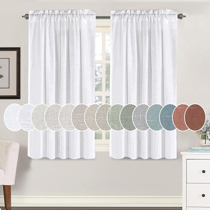H.VERSAILTEX Light Filtering Linen Textured Curtains for Living Room Window Treatment Durable Privacy Added Draperies/Drapes/Panels/Treatment, Rod Pocket (2 Pack, 52 by 54 Inch, Heathered White)
