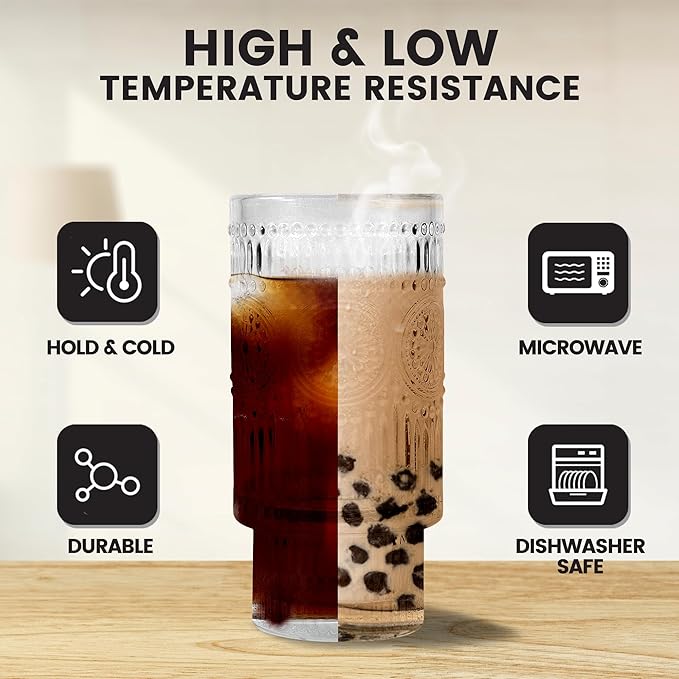 2 Pcs 16 oz Glasses Cups Set with Bamboo Lids Straws Brush Hobnail Glassware Set for Juice Iced Coffee Beer and Cocktail Whiskey(Hobnail*2)