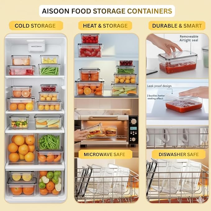 AISOON 40 Pcs 85oz Large Food Storage Containers with Lids, Reusable Meal Prep Containers for Kitchen Pantry Storage, Airtight Leakproof & BPA-Free, Freezer, Microwave & Dishwasher Safe