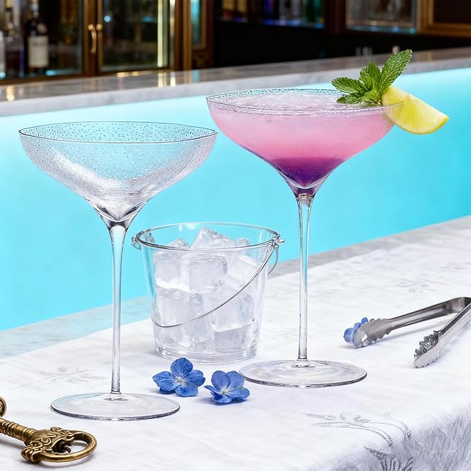 KAMMAK Martini Glasses Set of 2, 9.47 oz Clear Crystal Cocktail Glasses with Stem, Reusable Cocktail Glassware for Wedding Birthday Party, Bar, Margarita, Whiskey, Gin, Tequila, Flower Ice Cream