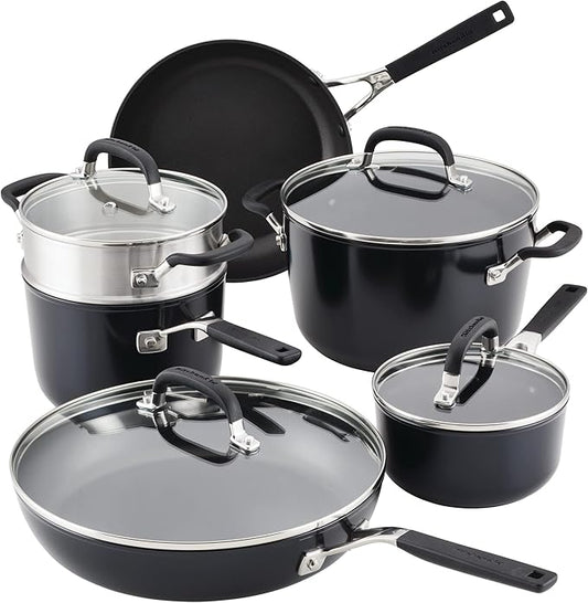 KitchenAid Hard Anodized Nonstick Cookware/Pots and Pans Set, 10 Piece - Matte Black