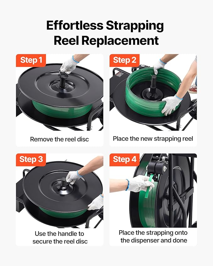 VEVOR Banding Strapping Cart, Fit for PET/PP/Steel Strapping Coils with 8 or 16 inches Core Size, Heavy Duty Strapping Dispenser Equipped with Upgrade Drum Brake, Built-in Spacious Tray for Tools