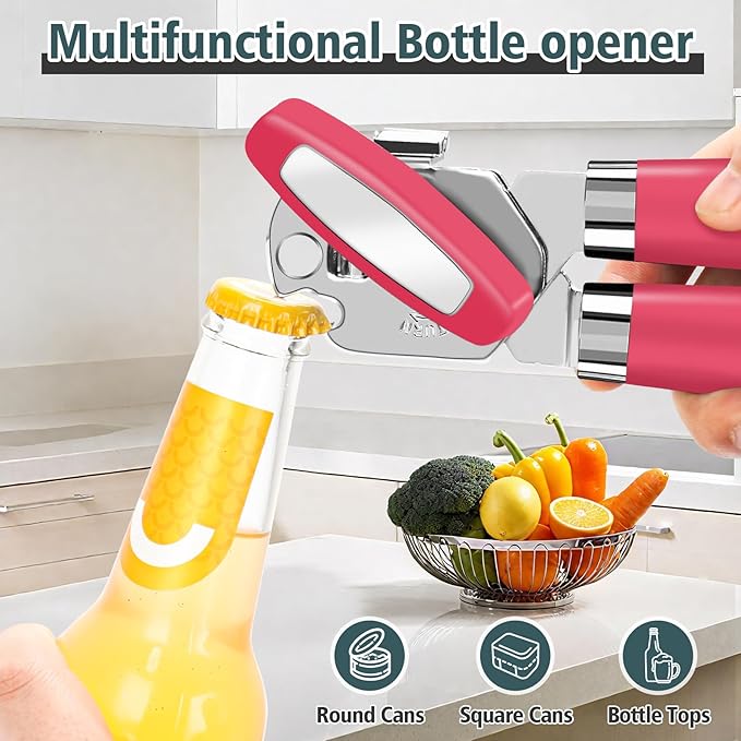 Multifunctional Heavy Duty Can Opener Manual Smooth Edge Can Opener and Bottle Openers with Magnet Durable Sharp Cutting Blade Comfortable Handle Big Effort-Saving Knob Kitchen Tool