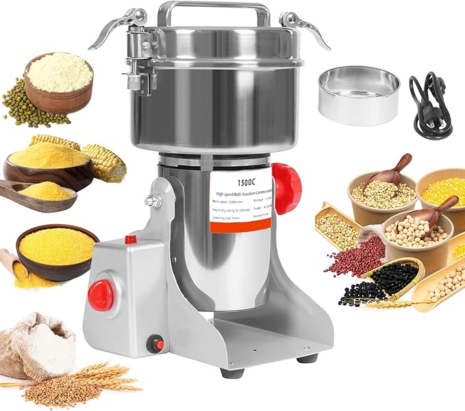 1500g High Speed Food Electric Stainless Steel Grinder Mill Seeds,4100W Electric Grain Mill,30000r/min,Flour Nut Pill Wheat Corn Herbs Spices & Seasonings Dry Grinder (1500g)