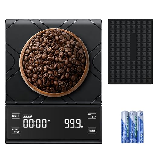 Coffee Scale with Timer, Espresso Scale & Coffee Bean Scale - 3kg/0.1g Precise Small Digital Kitchen Scale for Espresso Accessories Kit, Pour-Over, and Multi-Purpose Use (Batteries Included)