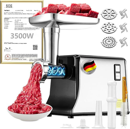 5.0 Upgrade Electric Meat Grinder【NO.1 Germany 3500W Super Motor】【SGS Certified SUS304 Blade & Plate】3-Second Fast Meat Grinding, Perfect For Meat Grinders For Home Use (BLACK)