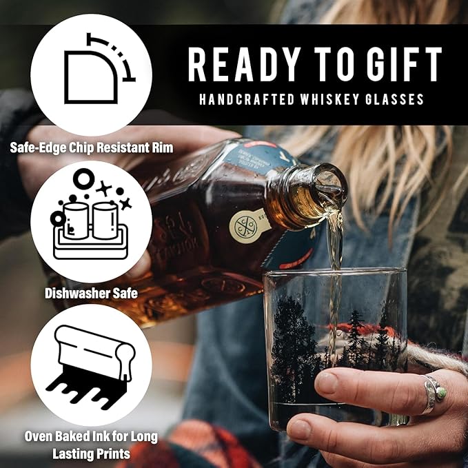 Acadia National Park Whiskey Glass Set of 2-11oz. Heavy Base Rock Glasses with Topographic Map and Gift Box