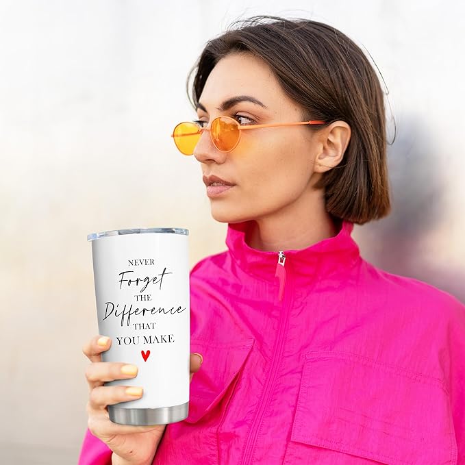 Christmas Thank You Gifts for Women/Men, Teacher/Employee Appreciation Gifts, Retirement Gift for Woman, Farewell Gift for Coworkers, Never Forget The Difference You Make Tumbler 20oz