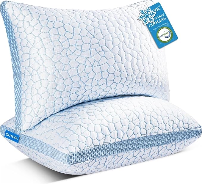 QUTOOL Enhanced Cooling Pillows King Size Set of 2, CertiPUR-US Shredded Memory Foam Pillows 2 Pack for Hot Sleeper, Adjustable Bed Pillow for Side, Back, Stomach Sleepers Support Yet Soft, Home Gifts
