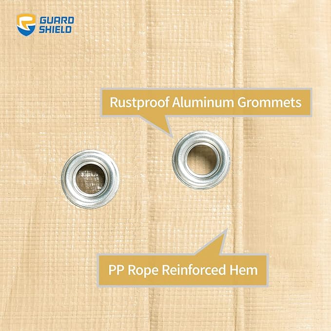 GUARD SHIELD Beige Tarp Heavy Duty Waterproof 30x30 Feet Outdoor Poly Tarps Cover Thick UV Resistant Canopy Tarpaulin with Grommets 10mil