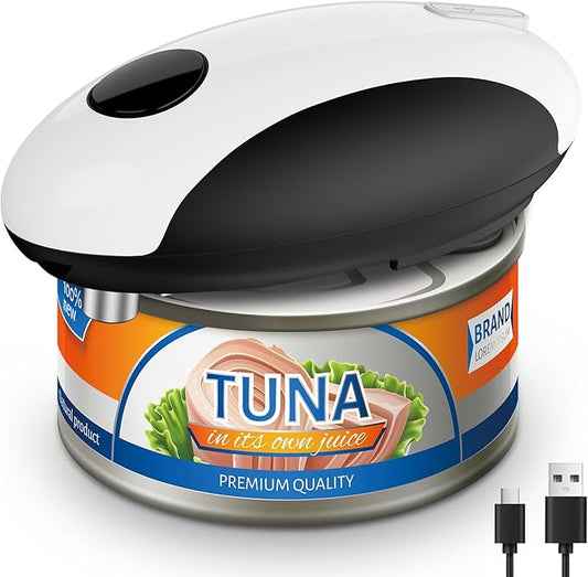 USB Rechargeable Electric Can Opener - Battery Operated, One Touch Auto Operation, Magnetic Lid Holder & Smooth Edge Cutting, Cordless & Hands Free Tin Opener for Seniors, Works with All Standard Cans
