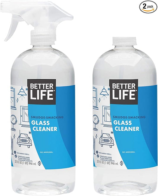 Better Life Glass Cleaner, Streak-free Window Cleaner, Surface Cleaning Spray, Mirror, Screen and Shower Door Cleaner, Removes Fingerprints, Dust, Dirt, Unscented, 32 Oz, Pack of 2