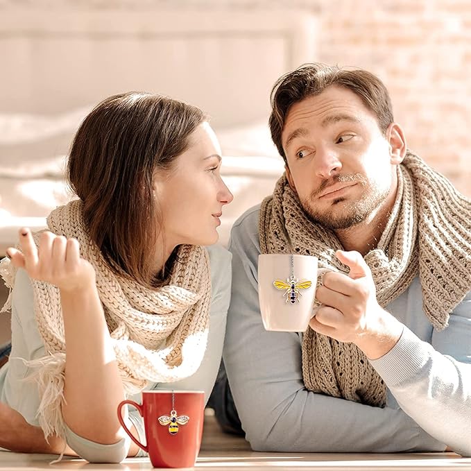Handmade Tea Ball Infusers - 2pcs, Honey Bee Strainers with Bee Charm Pendant for Loose Leaf Tea