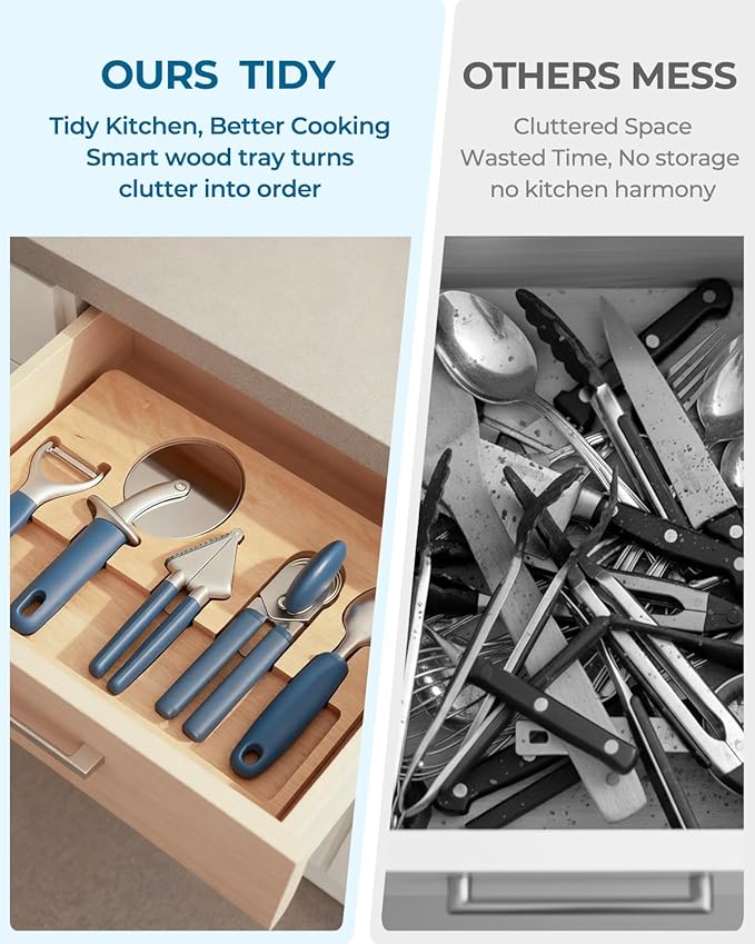 OOU Kitchen Gadget Set, 5 Piece Premium Zinc Alloy Kitchen Tools with Ergonomic TPE Handles – Includes Can Opener, Pizza Cutter, Garlic Press, Ice Cream Scoop, Peeler, and Wooden Storage Tray