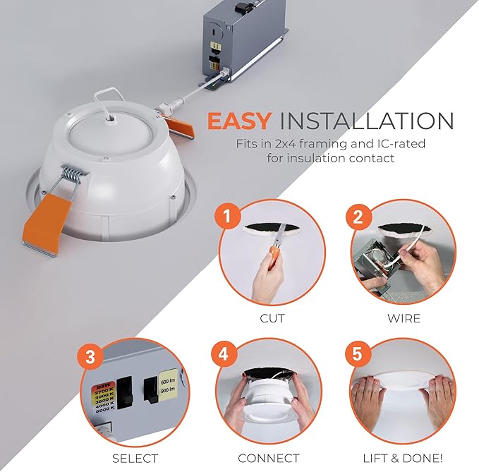 HALO RA 6-Inch Canless LED Recessed Downlight with Adjustable Gimbal, Selectable Lumens and Color Temperatures, Dim-to-Warm - RA6LS9FSD2W1EWHDM