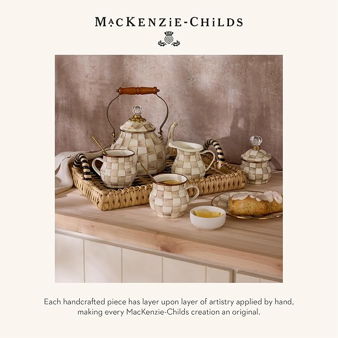 MACKENZIE-CHILDS Enamel Everyday Bowl, Serving Bowl for Entertaining, Extra Small, Brown-and-White Mocha Check