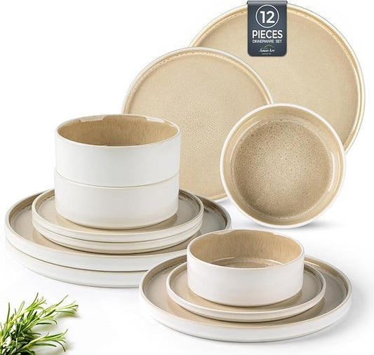 AmorArc Ceramic Dinnerware Sets, Handmade Reactive Glaze Stoneware Plates and Bowls Sets,Highly Chip and Crack Resistant | Dishwasher & Microwave Safe Dishes Set, Service for 6 (18pc)