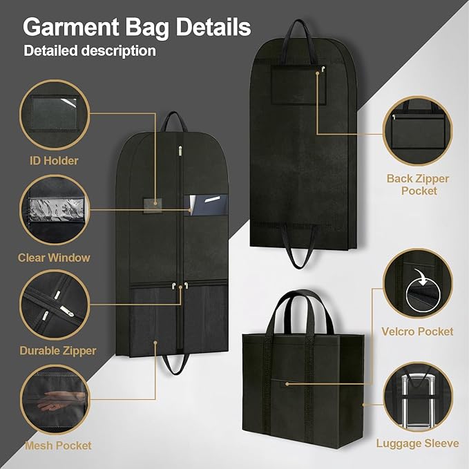 Heavy Duty Clothing Storage Garment Bag, Large Zippered Garment Bags for Hanging Clothes, Breathable Travel Garment Bags for Long Dresses and Suits, Hanging Garment Bags for Closet Storage 43 inches