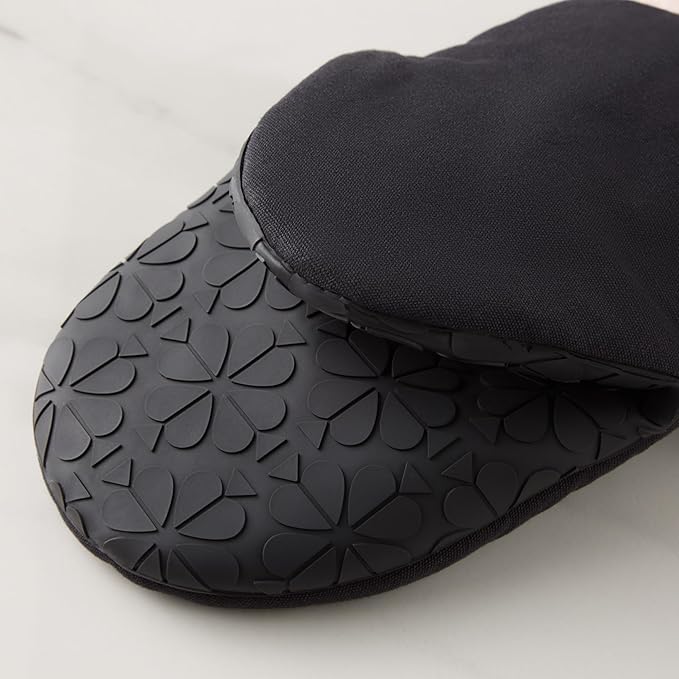 Kate Spade New York Spade Flower Soft Silicone Mini Oven Mitt 2-Pack Set, Heat Resistant, Flexible Non-Slip Silicone Grip, Black/Ivory, 5.5"X8"