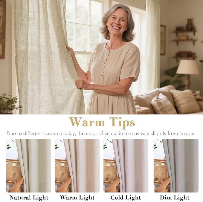 H.VERSAILTEX Living Room Linen Semi Sheer Nickel Grommet Curtains - Energy Saving, Light Filtering Window Treatments - 2 Panels, 52 x 63 Inch