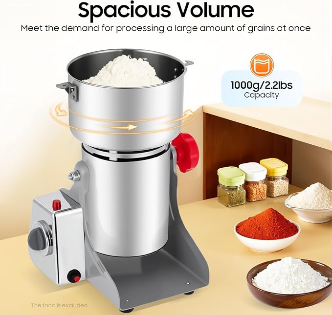 1000g High Speed Food Electric Stainless Steel Grinder Mill Seeds,3600W Electric Grain Mill,30000r/min,Flour Nut Pill Wheat Corn Herbs Spices & Seasonings Dry Grinder (1000g)