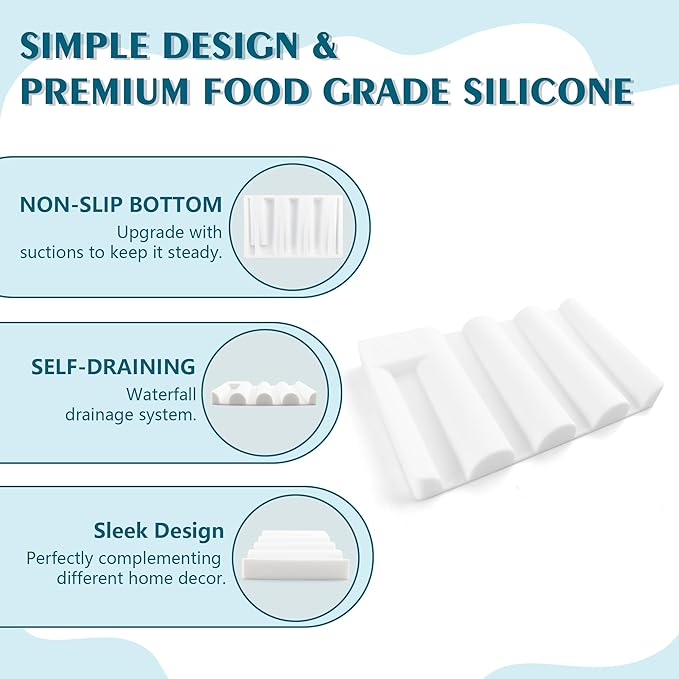 Silicone Soap Dish, Self Draining Soap Holder Perfect for Shower, Bathroom Sink, Kitchen Sink & Travel, Non-Slip Bar Soap Holder Extend Soap Life, Keep Soap Bars Dry Clean & Easy Cleaning (White-2PCS)