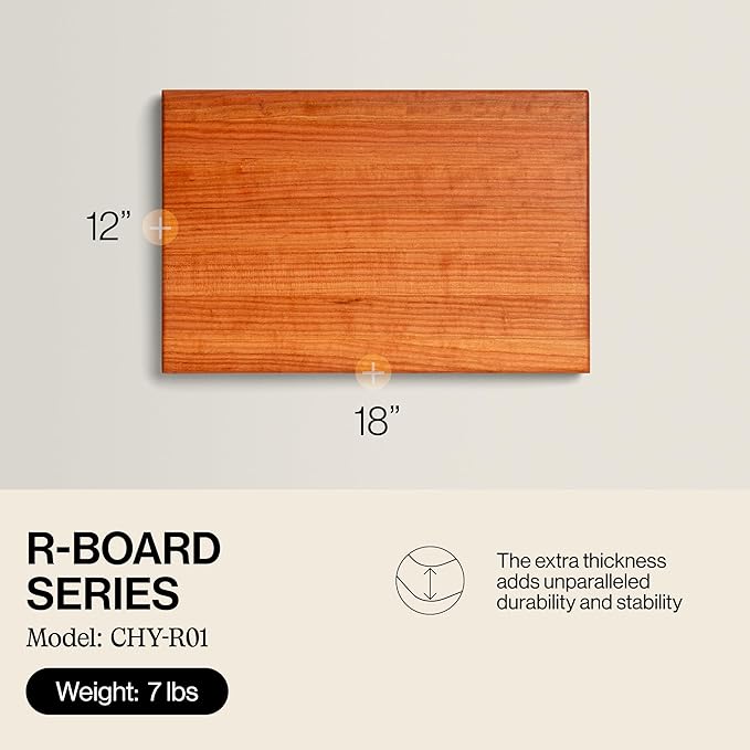 John Boos R-Board Series Rectangular Wooden Cherry Cutting Board 18”x12” – 1.5” Thick, 7-lb Reversible Butcher Block with Edge-Grain & Finger Grips – Made in the USA