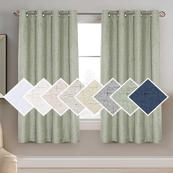 H.VERSAILTEX 100% Blackout Curtain for Bedroom 63 Inches Long Grommet Linen Face Full Light Blocking Curtain Drape for Living Room Thermal Insulated Linen Look Curtain 1 Panel, 52" W x 63" L, Sage