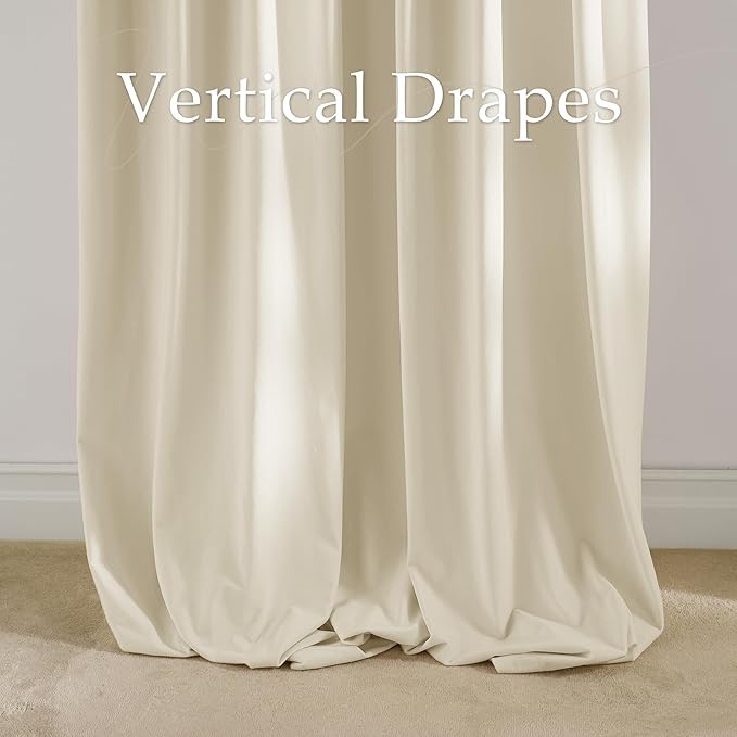 NICETOWN Ivory White Velvet Curtains 108" Length for Christmas Home Decor, Room Darkening Thermal Insulated Luxury Thick Floor to Ceiling Window Treatments for Living Room, 52" Wide, 2 Panals